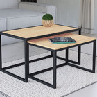 Conjunto Mesa De Centro Industrial 65cm E 60cm Aço Preto Duo