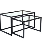 Conjunto Mesa De Centro Industrial 85cm E 80cm Aço Preto Duo