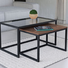Conjunto Mesa De Centro Industrial 85cm E 80cm Preto Duo Vidr