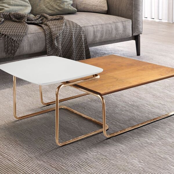 Conjunto Mesa De Centro Kairos Base Cobre Larflex Branco