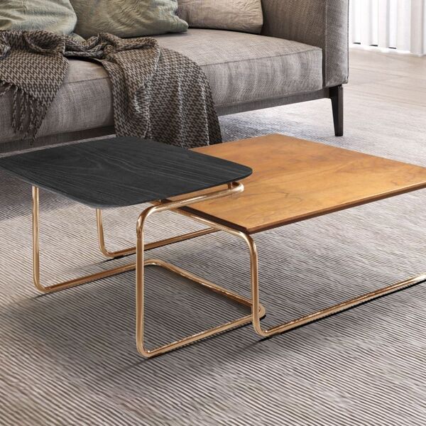 Conjunto Mesa De Centro Kairos Base Cobre Larflex Ébano