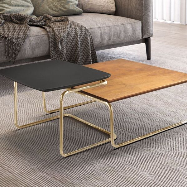 Conjunto Mesa De Centro Kairos Base Ouro Larflex Preto