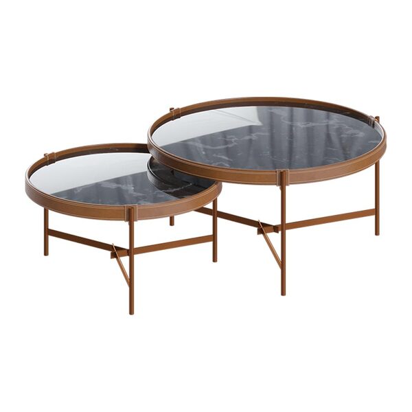 Conjunto Mesa De Centro Nezuko Base Cobre Tampo Mármore Preto