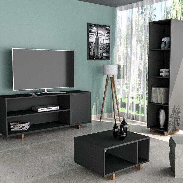 Conjunto Mesa De Centro Rack Com Nicho Para Tv De Até 50 Pole