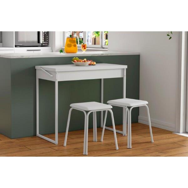 Conjunto: Mesa De Cozinha Dobrável 1590 C/ 2 Banquetas Branco