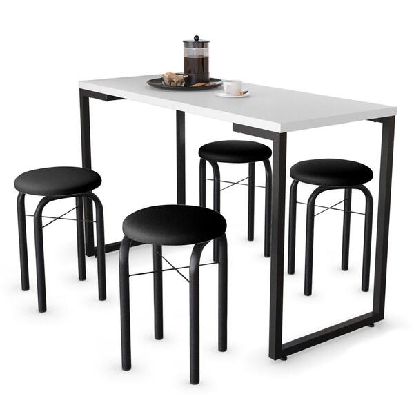 Conjunto Mesa De Cozinha Prattica Industrial 120cm Com 4 Banq