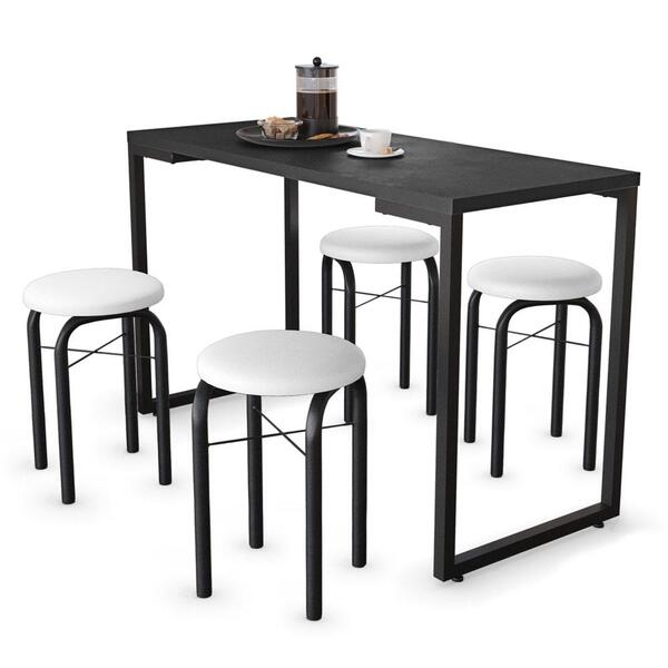 Conjunto Mesa De Cozinha Prattica Industrial 120cm Com 4 Banq