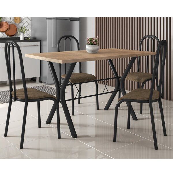 Conjunto Mesa De Jantar 136cm Miami Com 4 Cadeiras Madri Pret