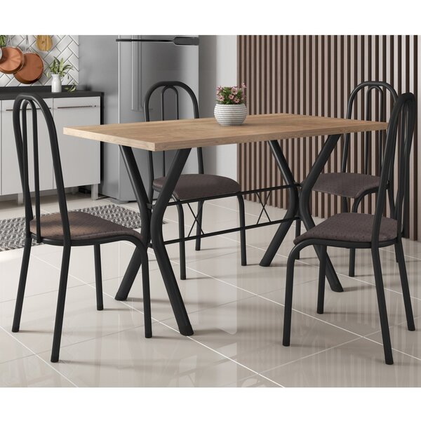 Conjunto Mesa De Jantar 136cm Miami Com 4 Cadeiras Madri Pret