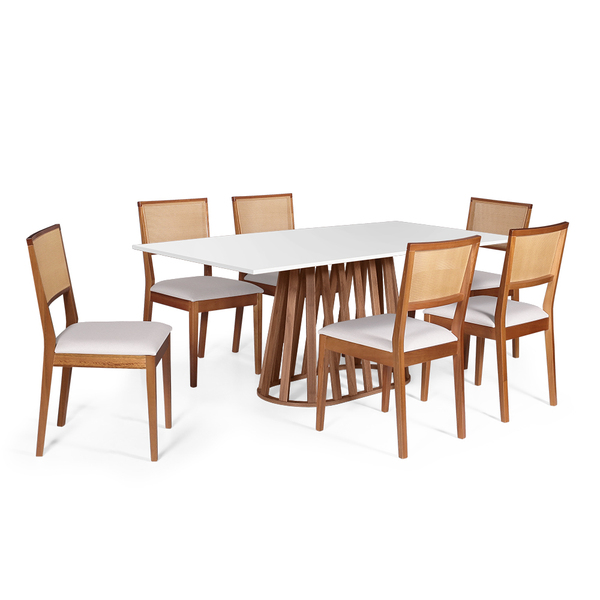 Conjunto Mesa De Jantar 160x90cm Gabi Branco/noronha Com 6 Ca