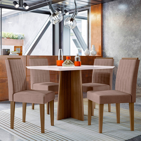 Conjunto Mesa De Jantar 1 20m Anitta Tampo Em Mdf Com Vidro E