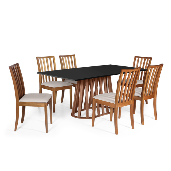 Conjunto Mesa De Jantar 200x90cm Gabi Preto/noronha Com 6 Cad