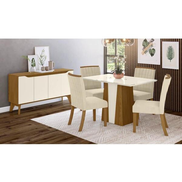 Conjunto Mesa De Jantar 4 Cadeiras E Buffet Nature Marrom