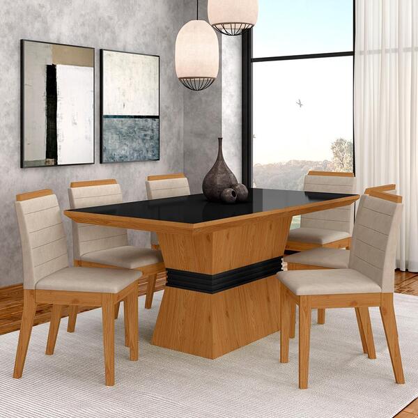 Conjunto Mesa De Jantar 6 Cadeiras Nairóbi Cinamo/preto/bege