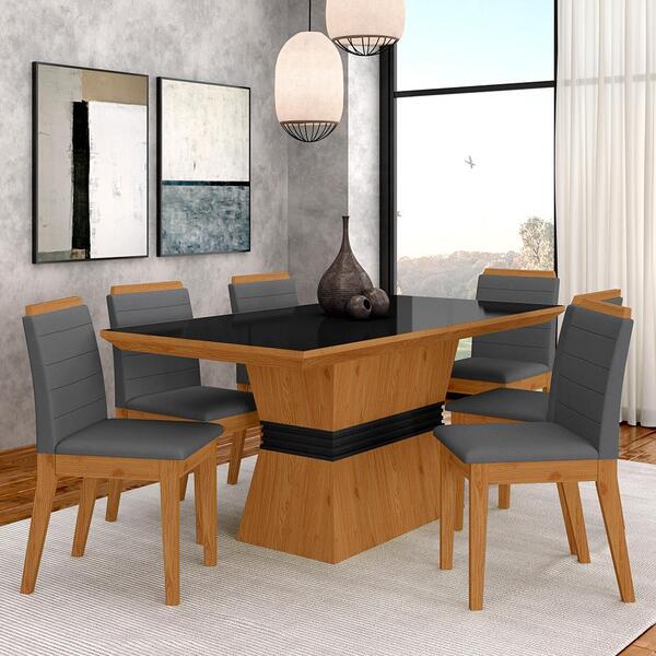 Conjunto Mesa De Jantar 6 Cadeiras Nairóbi Cinamo/preto/cinza