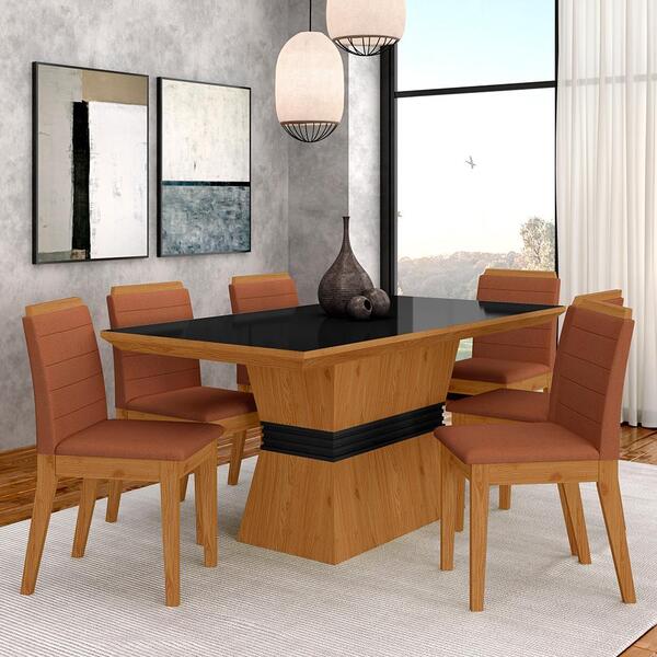Conjunto Mesa De Jantar 6 Cadeiras Nairóbi Cinamo/preto/terra