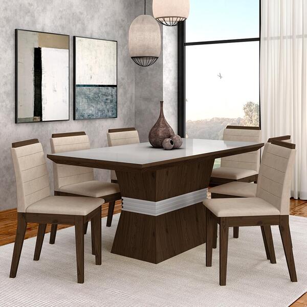 Conjunto Mesa De Jantar 6 Cadeiras Nairóbi Imbuia/off Whi/beg
