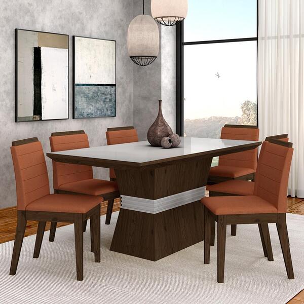 Conjunto Mesa De Jantar 6 Cadeiras Nairóbi Imbuia/off Whi/ter