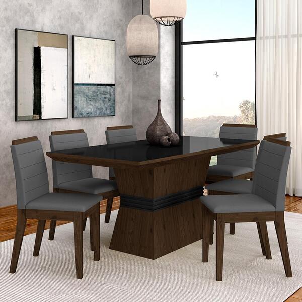 Conjunto Mesa De Jantar 6 Cadeiras Nairóbi Imbuia/preto/cinza