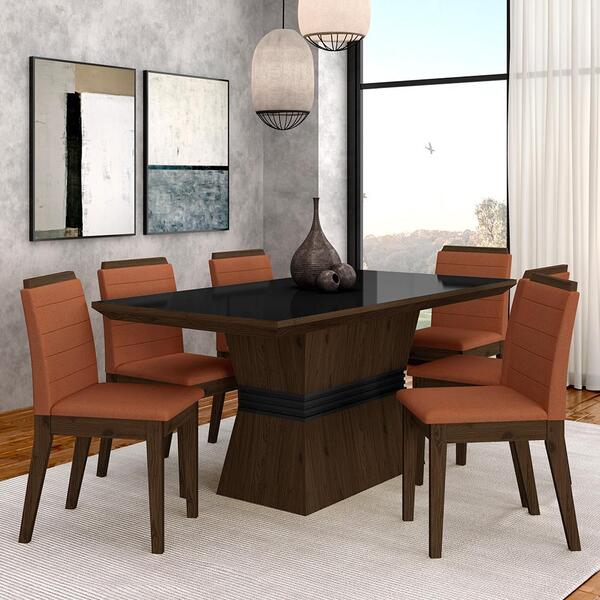Conjunto Mesa De Jantar 6 Cadeiras Nairóbi Imbuia/preto/terra