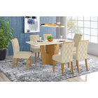 Conjunto Mesa De Jantar Com 06 Cadeiras Agata 160cm Suede Lin