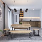 Conjunto Mesa De Jantar Com 2 Bancos 2 Banquetas Estilo Indus