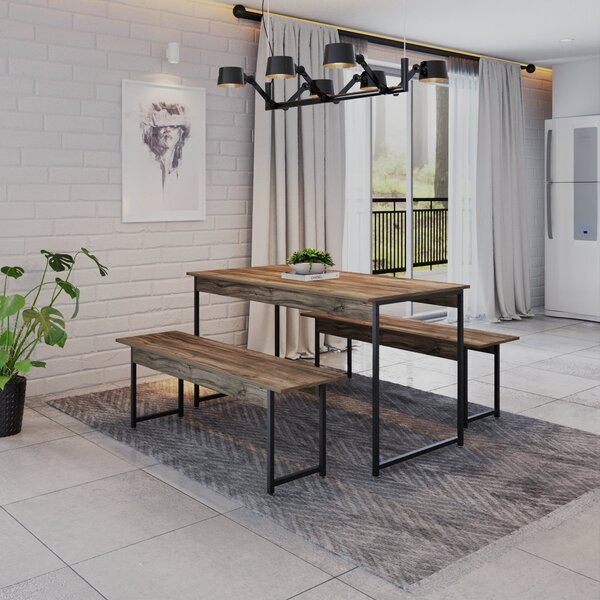 Conjunto Mesa De Jantar Com 2 Bancos Estilo Industrial Active