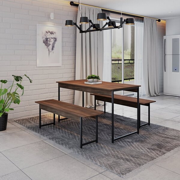 Conjunto Mesa De Jantar Com 2 Bancos Estilo Industrial Active