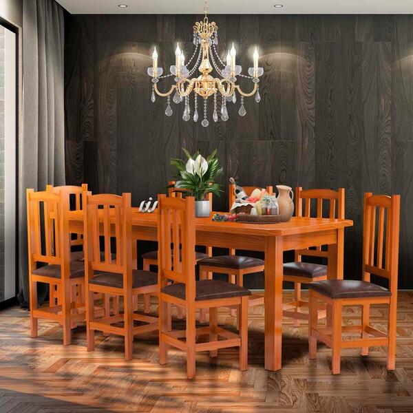 Conjunto Mesa De Jantar Com 8 Cadeiras Estofadas Madeira Maci