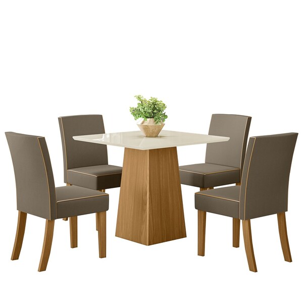 Conjunto Mesa De Jantar Dora Com 4 Cadeiras Maris Nature/off