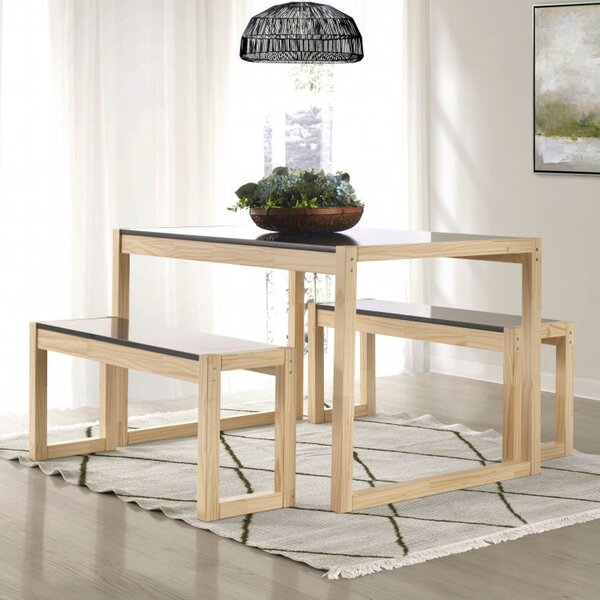 Conjunto Mesa De Jantar E 2 Bancos Madeira Maciça Guará Cabec