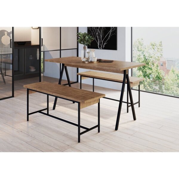 Conjunto Mesa De Jantar E 2 Bancos Steel Quadra Vermont/preto