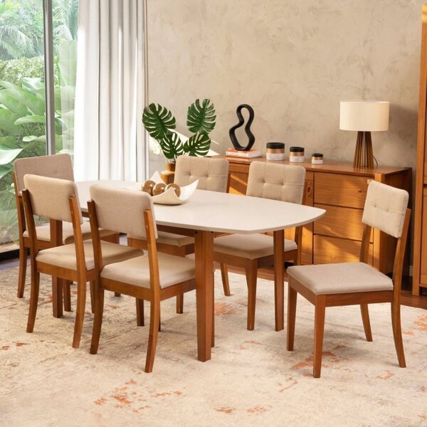 Conjunto Mesa De Jantar E 6 Cadeiras Tiê Cabecasa Madeiraorig