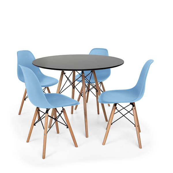 Conjunto Mesa De Jantar Eiffel 100cm Preta Com 4 Cadeiras Cha