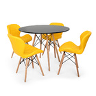 Conjunto Mesa De Jantar Eiffel 100cm Preta Com 4 Cadeiras Cha