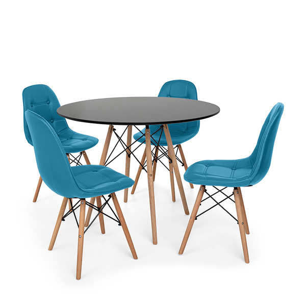 Conjunto Mesa De Jantar Eiffel 100cm Preta Com 4 Cadeiras Cha