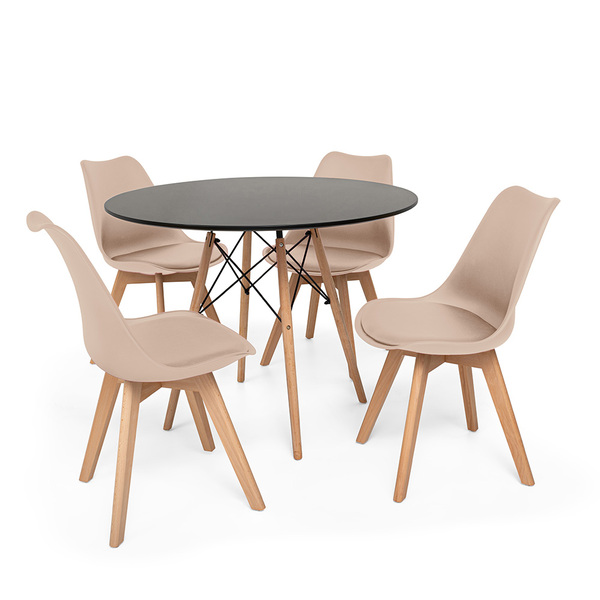 Conjunto Mesa De Jantar Eiffel 100cm Preta Com 4 Cadeiras Eam