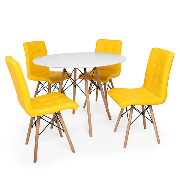 Conjunto Mesa De Jantar Eiffel 120cm Branca Com 4 Cadeiras Ei