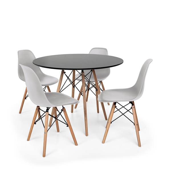 Conjunto Mesa De Jantar Eiffel 120cm Preta Com 4 Cadeiras Cha