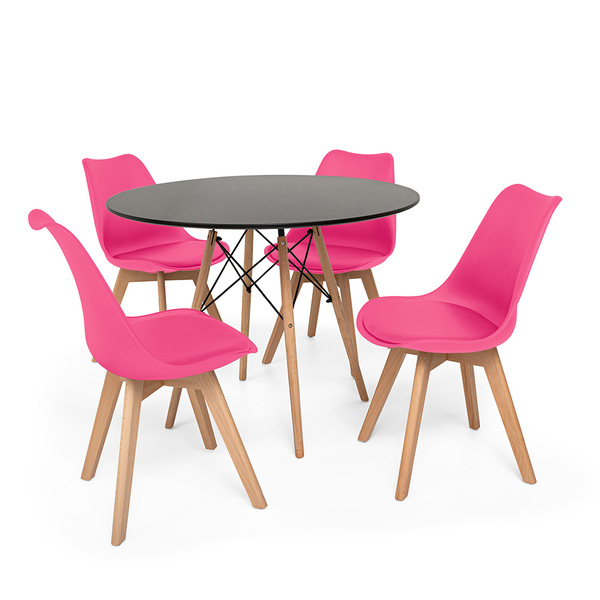 Conjunto Mesa De Jantar Eiffel 120cm Preta Com 4 Cadeiras Eam