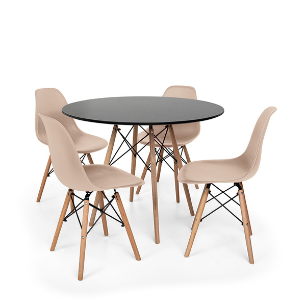 Conjunto Mesa De Jantar Eiffel 80cm Preta Com 4 Cadeiras Char