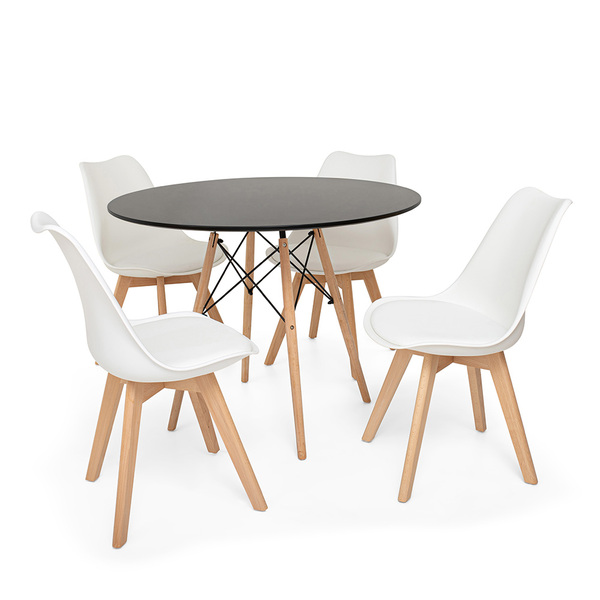 Conjunto Mesa De Jantar Eiffel 80cm Preta Com 4 Cadeiras Eame
