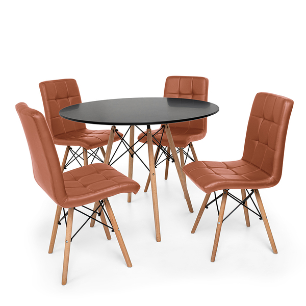 Conjunto Mesa De Jantar Eiffel 80cm Preta Com 4 Cadeiras Eiff
