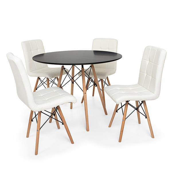 Conjunto Mesa De Jantar Eiffel 80cm Preta Com 4 Cadeiras Eiff