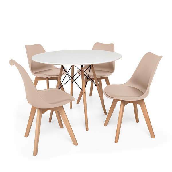 Conjunto Mesa De Jantar Eiffel 90cm Branca Com 4 Cadeiras Eam
