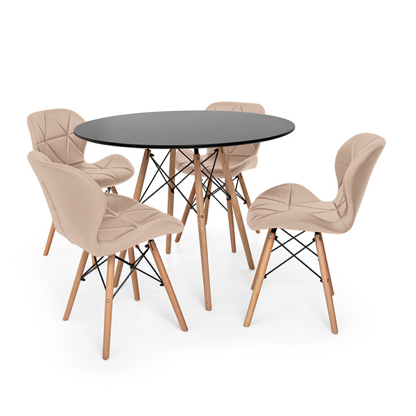 Conjunto Mesa De Jantar Eiffel 90cm Preta Com 4 Cadeiras Char