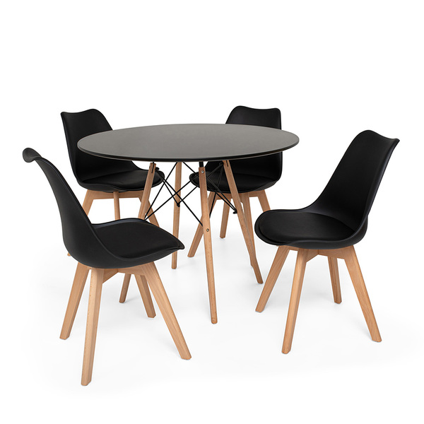 Conjunto Mesa De Jantar Eiffel 90cm Preta Com 4 Cadeiras Eame