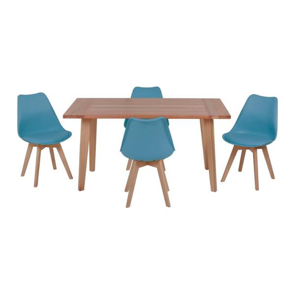 Conjunto Mesa De Jantar Em Madeira 150x80 Vértice + 4 Cadeira