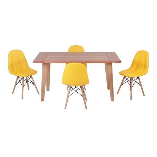 Conjunto Mesa De Jantar Em Madeira 150x80 Vértice + 4 Cadeira