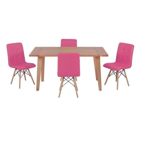 Conjunto Mesa De Jantar Em Madeira 150x80 Vértice + 4 Cadeira